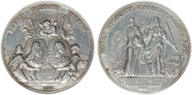 Historiepenningen - 1697/1699 - Medal 'Vrede van Rijswijk - Huwelijk van Keizer Joseph' - Obv. ASPERA MITESCANT CONSTANTI SÆCULA PACE. Pax and Justiti...