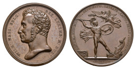 Historiepenningen - 1821 - Medal 'Overwinning bij Palembang' by A. Michaut & J. Braemt (Dirks 179, Bax 182) - Obv. Portrait Willem I right / Rev. Mars...