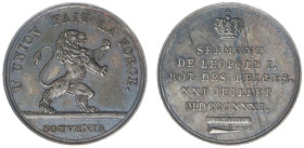 Historiepenningen - 1831 - Medal 'Beëdiging van Leopold I te Brussel' (Dirks439) - Obv. Lion / Rev. Text - silver 25 mm 6,01 gram - XF - rare