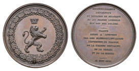 Historiepenningen - 1831 - Medal 'Erkenning van België's onafhankelijkheid' by A.H. Veyrat (Dirks 451B) - Obv. Crowned lion within wreath / Rev. Thirt...