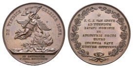 Historiepenningen - 1831 - Medal 'Heldendood van Van Speyk' by D. van der Kellen (Dirks 401) - Obv. Genius with flag over exploding gunboat / Rev. Eig...