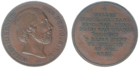 Historiepenningen - 1853 - Medal 'Voorgenomen bezoek van kroonprins Willem aan 's Rijks Munt te Utrecht' (Dirks746, Sch.621b) - Obv. Portrait Willem I...