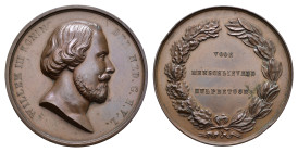 Historiepenningen - 1855 - Award medal 'Voor Menschlievend Hulpbetoon' by J.P.M. Menger (Dirks770, MMW.108) - Obv. Portrait Willem III right / Rev. Te...