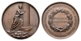 Historiepenningen - 1861 - Medal 'Hulde aan Willem III bij de Watersnood in Gelderland' by S.C. Elion (Dirks 843) - Obv. Geldern Maiden clings to a co...