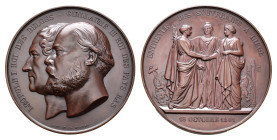 Historiepenningen - 1865 - Medal 'Ontmoeting Willem III met Leopold I van België' door L. & C. Wiener (Dirks856) - Obv. Busts left / Rev. Pax, Holland...