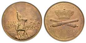 Historiepenningen - 1893 - Medal 'Eeuwfeest Rijdende Artillerie' (KB.1039, Bax211) - Obv. Officer with raised saber leading artillerymen galloping / R...
