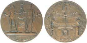 Olympics - Netherlands - Amsterdam 1928 - Participants medal by J.C. Wienecke (Gad.2, JCW.268) - Obv. Two athletes with torch in front of a burning al...