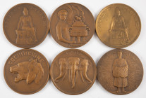 Medals in boxes - Miscellaneous - France - Nice lot of 6 large bronze medals on the Exposition Coloniale de Paris 1931 by E. Lindauer: Empire d'Annam,...