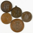 Medals in boxes - Miscellaneous - Lot of five bronze medals: France Louis Henri de Bourbon, Prince de Condé – Edict against the Huguenots 1724’ aXF', ...