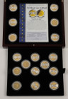 Medals in boxes - Miscellaneous - Wooden cassette 'Eerste slag van de Euro-landen' containing 17 partly gilt silver .999 medals - added 5 other medals