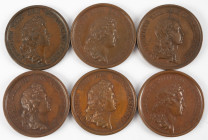 Medals in boxes - Miscellaneous - France - Lot of six large bronze medals Louis XIV, many by Mauger: Alendis et Educandis Pauperibus 1656, Massilia Ar...