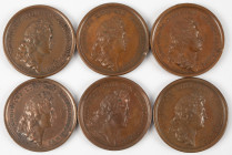 Medals in boxes - Miscellaneous - France - Lot of six large bronze medals Louis XIV, many by Mauger: Ludi Equestres 1662, Felicitas Temporum 1663, Foe...