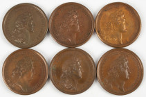 Medals in boxes - Miscellaneous - France - Lot of six large bronze medals Louis XIV, many by Mauger: Bonae Artes Remuneratae 1666, Urbe et Navali fund...