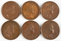 Medals in boxes - Miscellaneous - France - Lot of six large bronze medals Louis XIV, many by Mauger: Turris Siderum Speculatoria 1667, Carolo Loth Duc...