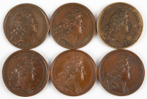Medals in boxes - Miscellaneous - France - Lot of six large bronze medals Louis XIV, many by Mauger: Victor Perpetuo 1697, Gallia Invicta 1697, Optimo...