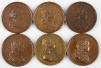 Medals in boxes - Miscellaneous - France - Lot of six large bronze medals Louis XV: Pietas Augusta 1764, Iubet Sperare 1716, Quod Bono Reipublicae … 1...