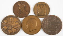 Medals in boxes - Miscellaneous - Lot with 2 Railway medals and 2 portrait medals of Belgian Congo: 1956 '50th Ann. Compagnie du Chemin de Fer du Bas ...