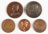 Medals in boxes - Miscellaneous - Belgium - lot of 5 bronze medals: 'Leopold installe les Chambres 1831', 'Voyage Leopold à Compiegne 1832', 'Surlet d...