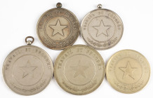 Medals in boxes - Miscellaneous - Lot with 5 medals Belgian Congo 'Travail et Progrès - Chefferie Indigene/Inlandsche Hoofden': 2x 70 mm (1x with ball...