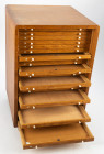 Coin supplies - Coin or medal cabinet with 24 trays, some drawers with compartment dividers, door loose and damaged. Cannot be shipped. Ca. 45 x 45 x ...