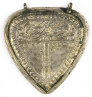 Ethnographics - Indonesia, AR decorated caping (22.02 g.) originating from Borneo. Capings are heart-shaped modesty plates that were worn by infant gi...
