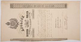 Documents - Brazil, province Rio de Janeiro, National debt bond 1873, 500.000 Rs, interest per year 30.000 Rs, signed by (among others) president Manu...