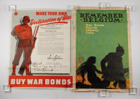 Documents - USA - twee advertising posters for War Loans WWII - 'Remember Belgium' (4th Liberty Loan) by Ellsworth Young and 'Make your own declaratio...