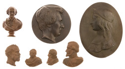Miscellaneous - Lot bronze: nice miniature bust William Shakespeare signed F. Barbedienne (Paris ca. 1870) 65 mm, oval medieval female portrait plaque...