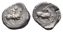 Asia Minor - Cilicia - Kelenderis - AR Stater (c. 430-420 BC, 10.53g) - Nude rider seated sideways on horse prancing to right, ready to jump off / KEΛ...