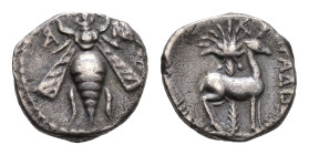 The East - Phoenicia - Arados - AR Drachm (c. 172-110 BC, 4.21g) - Bee, monogram of PA and of RE / APAΔIΩN Stag standing right, palm tree in backgroun...