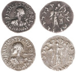 The East - The Indo-Greek Kingdom - Menander (ca. 160-145 BC) - AR Drachm (2) (2.31 and 2.28g) - Diademed heroic bust to left, wearing aegis and brand...
