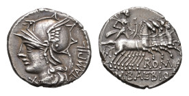 Later-Denarius Coinage (ca. 154-41 BC) - M. Baebius Q.f. Tampilus - AR Denarius (137 BC, 4.00g) - TAMPIL Head of Roma to left, wearing winged helmet, ...
