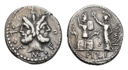 Later-Denarius Coinage (ca. 154-41 BC) - M. Furius L.f. Philus - AR Denarius (Rome 120 BC, 3.73g) - M FOVRI L F Laureate head of Janus / ROMA Roma sta...