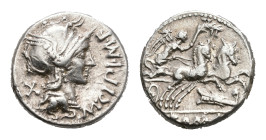 Later-Denarius Coinage (ca. 154-41 BC) - M.Cipius M.f. – AR Denarius (Rome BC 115/114, 3.94 g) – Helmeted head of Roma right, X behind, M•CIPI•M•F bef...