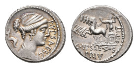 Later-Denarius Coinage (ca. 154-41 BC) - P. Plautius Hypsaeus - AR Denarius (Rome 60 BC, 3.77g) - P YPSAE SC Draped bust of Leuconoe right, dolphin sw...