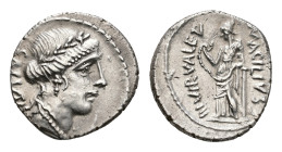 Later-Denarius Coinage (ca. 154-41 BC) - Mn Acilius Glabrio – AR Denarius (Rome BC 49, 3.91 g) – Laureate head of Salus right, SALVTIS behind / MN ACI...