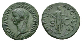 Roman Imperial Coinage - Claudius (41-54) - AE As (Rome AD 42-43, 9.88g) - TI CLAVDIVS CAESAR AVG PM TRP IMP PP Bare head left / LIBERTAS AVGVSTA Libe...