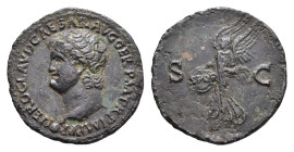 Roman Imperial Coinage - Nero (54-68) - AE As (Lugdunum AD 65, 8.79g) - NERO CLAVD CAESAR AVG GER P M TR P IMP P Laureate bust left / Victoria flying ...