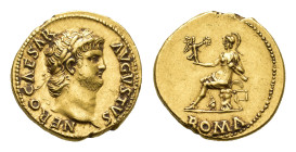 Roman Imperial Coinage - Nero (54-68) - AV Aureus (Rome c. AD 64-65, 7.38g) - NERO CAESAR AVGVSTVS Laureate head right / Roma, helmeted and draped, se...