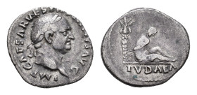 Roman Imperial Coinage - Vespasianus (69-79) - AR Denarius (Rome AD 70, 3.11g) - IMP CAESAR VESPASIANVS AVG Laureate head right / IVDAEA Judaea, veile...