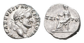 Roman Imperial Coinage - Vespasianus (69-79) - AR Denarius (Rome AD 70-1, 3.57 g) – IMP CAES VESP AVG PM COS IIII Laureate head right / TRI-POT Vesta ...