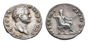 Roman Imperial Coinage - Titus (69-81) - AR Denarius as Caesar (Rome AD 73, 3.25 g) - T CAES IMP VESP CENS, laureate head of Titus right / PONTIF MAXI...