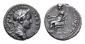 Roman Imperial Coinage - Titus (69-81) - AR Denarius as Ceasar (Antioch AD 72,3.38 g) - T CAES IMP VESP PON TR POT, laureate head of Titus right / (CO...