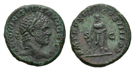 Roman Imperial Coinage - Caracalla (196-217) - AE As (Rome AD 215, 10.07g) - ANTONINVS PIVS AVG GERM Laureate head right / PM TRP XVIII COS IIII PP Ae...
