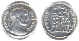 Roman Imperial Coinage - Maximianus (285-310) - AR Argenteus (Rome, 3.12g) - MAXIMIANVS AVG Laureate head right / PROVIDENTIA AVGG The tetrarchs sacri...