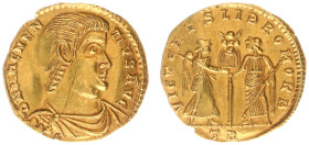 Roman Imperial Coinage - Magnentius (350-353) - AV Solidus (Treveri AD 353,3.81g) - DN MAGNENTIVS AVG Bare headed, draped and cuirassed bust right / V...