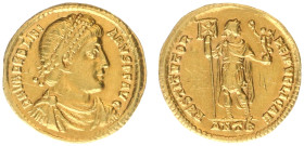 Roman Imperial Coinage - Valentinianus I (364-375) - AV Solidus (Antiochia AD 366-367, 4.51g) - D N VALENTINIANVS P F AVG Pearl-diademed, draped and c...