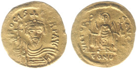 Byzantine Coinage - Phocas (602-610) - AV Solidus (Constantinople, 4.30g) - Draped and cuirassed bust facing, wearing crown and holding gl.cr. / Angel...
