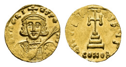 Byzantine Coinage - Tiberius III (698-705) - AV Solidus (Constantinople, 4.36g) - Crowned and cuirassed facing bust holding spear and shield / Cross p...