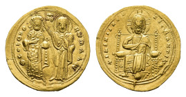 Byzantine Coinage - Romanus III Argyrus (1028-1034) - AV Solidus (Constantinople, 4.30 g) - Christ enthroned facing, wearing nimbus, pallium and colob...